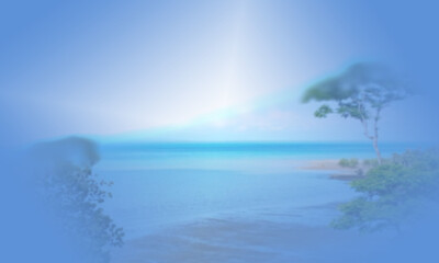 Naklejka premium Photos of Thai sea tourist attractions at Koh Chang, Trat Province, Thailand, gradient blue, blue, white, gray blur. Beach, sand, ocean, water, sky, tropical, island, landscape, coast, summer, nature