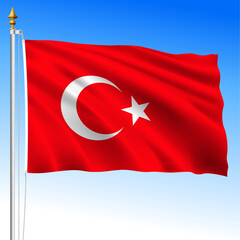 Turkey, official national waving flag, asiatic and european country, vector illustration