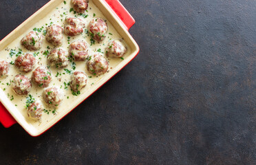 Swedish meatballs in cream sauce. Swedish cuisine. Recipe.