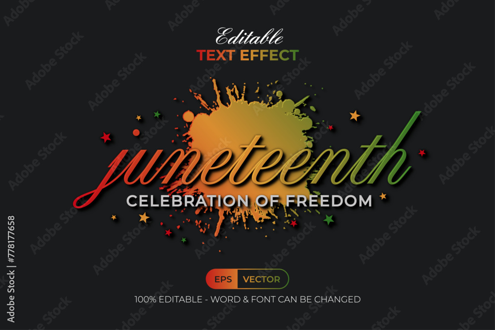 Poster juneteenth text effect colorful style. editable text effect rainbow theme.