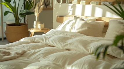 Bamboo viscose fabric, hypoallergenic, thermoregulating, and sustainable, with natural long-strand bamboo fiber filling, ideal for an eco-conscious, comfortable sleep experience.