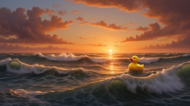 Rubber duckling floats on the waves