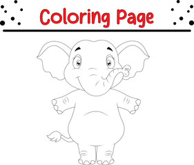 Happy Elephant coloring page. Cute Animal coloring book for children
