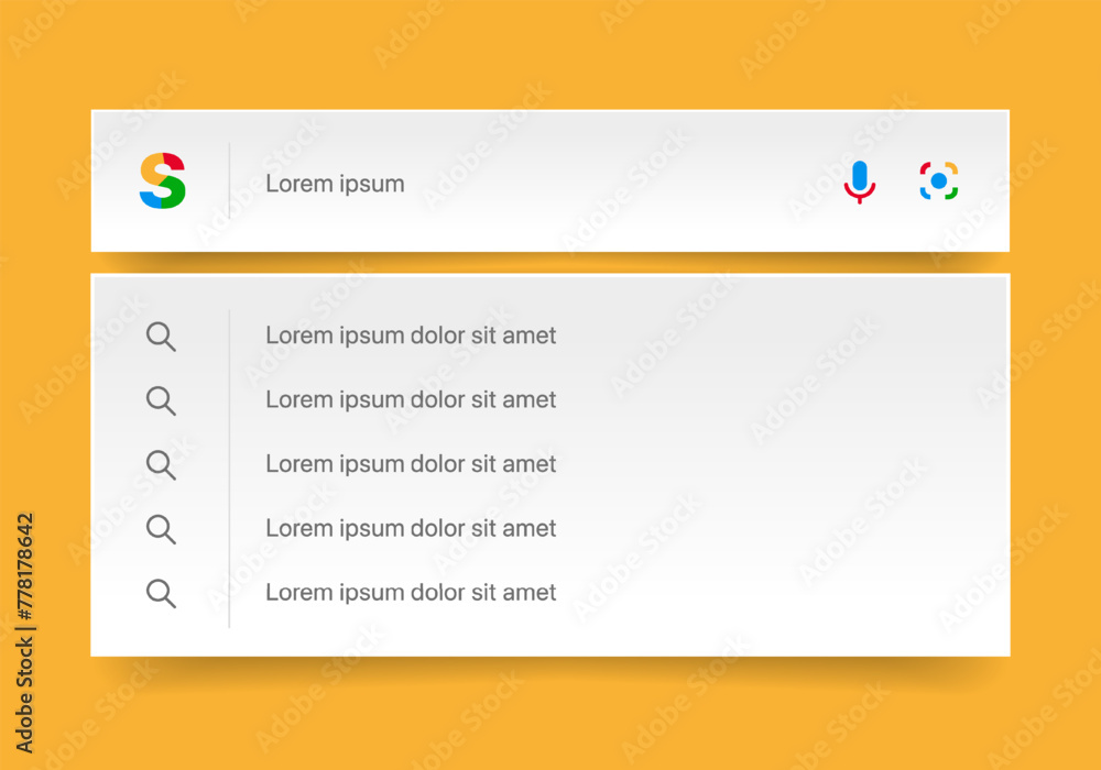 Leinwandbilder Search Bar with suggestions for UI UX design and web site. Search Address and navigation bar icon. Collection of search form templates for websites. Search engine web browser window template.