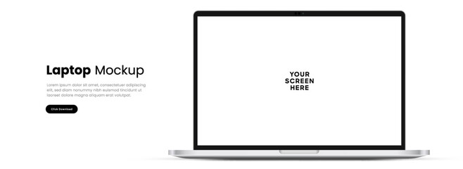Obraz premium Modern laptop mockup front view on white background. Notebook mockup device mockup for ui ux app and website presentation Stock Vector.