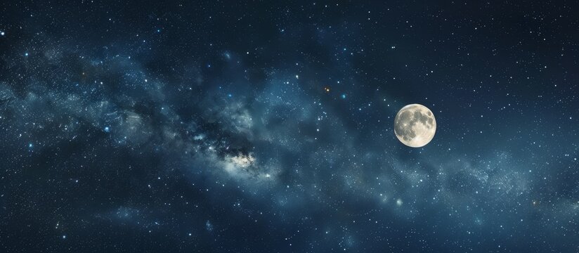 Full moon and stars in dark sky