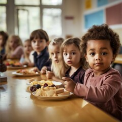children eating lunch at school 
