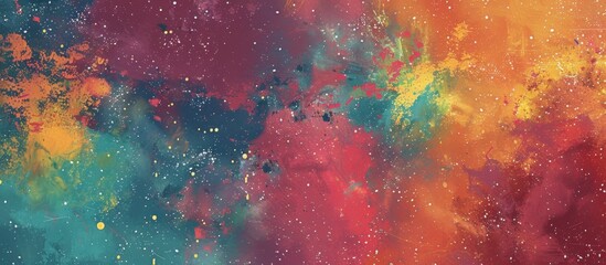 A colorful galaxy painting with stars and a plane - obrazy, fototapety, plakaty