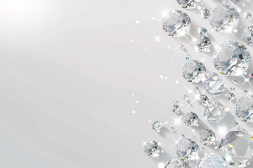 scattered diamonds glistening against a soft, white backdrop. - obrazy, fototapety, plakaty