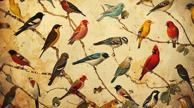 Darwins finches illustrations, adaptive radiation, evolutionary biology , low texture