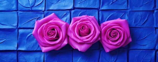 Rose majorelle shiny clean metro brick wall background pattern with copy space for design blank 