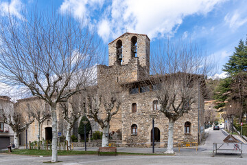 Church of Santa Maria de Camprodón is the parish church of the town of Camprodón in the Catalan region of Ripollés, Spain It is located in the centre of the town. - obrazy, fototapety, plakaty