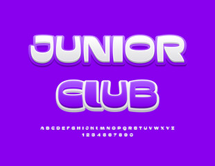Vector trendy badge Junior Club. Bright Stylish Font. Artistic Alphabet Letters and Numbers and Symbols set.