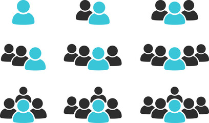 Set of people group flat icons as concept of targeting and focusing on target customer