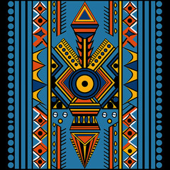 Design an African pattern with tribal motifs, using bold colors and geometric shapes inspired in the style of traditional Ndebele.