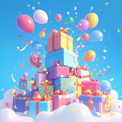 Illustration with gift boxes and balloons