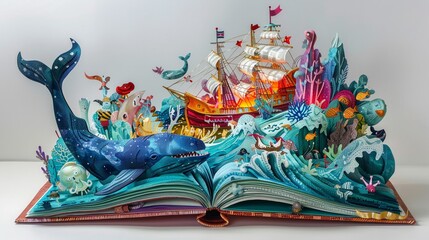 Colorful 3D paper cut display of an open book featuring a fairy