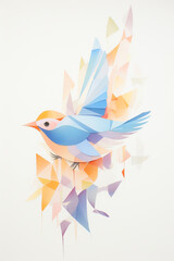 Fototapeta premium A bird with an origami hat perched on its head close-up on its cheerful chirping in delight