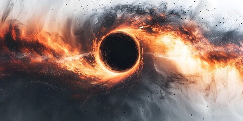 Enigmatic Black Hole Swallowing Light in Cosmic Chaos Dramatic Celestial Phenomenon of Infinite Mystery and Celestial Grandeur - obrazy, fototapety, plakaty