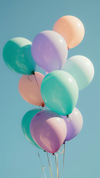 colorful balloons in the blue sky - retro vintage effect style pictures