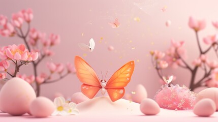 Fototapeta na wymiar 3D butterfly on multicolor background