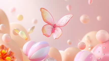 Fototapeta na wymiar 3D butterfly on multicolor background