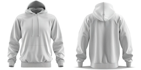 Blank white premium hoodie front and back mockup with designed for brand mockups and pod print on white background. - obrazy, fototapety, plakaty