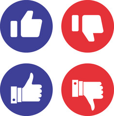 Like and Dislike vector flat Icons. Design Elements for smm, ad, marketing, ui, ux, app and more. Thumbs up and thumbs down circle emblems.