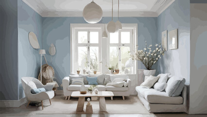 illustration of a living room with complete and beautiful furniture