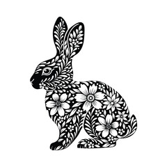 black silhouette of a rabbit with a beautiful floral pattern