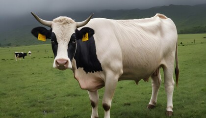 Fototapeta na wymiar A-Cow-With-Its-Fur-Slicked-Back-From-The-Rain-