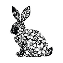 Hand-drawn graphic silhouette of a rabbit. Illustration for postcard, poster, sticker, pattern