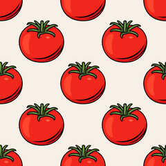Flat Vector Seamless Pattern with Fresh Tomato on White Background. Seamless Vegetable Print with Whole Tomatoes