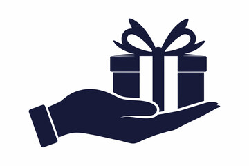 A hand with a gift silhouette black, vector illustration