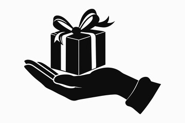 A hand with a gift silhouette black, vector illustration