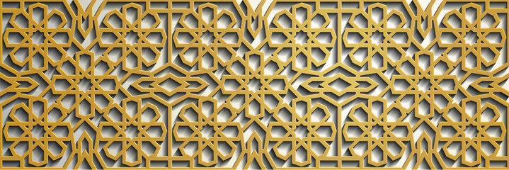 Geometric 3d arabic islamic gold pattern, Pattern Asia . - 778187402