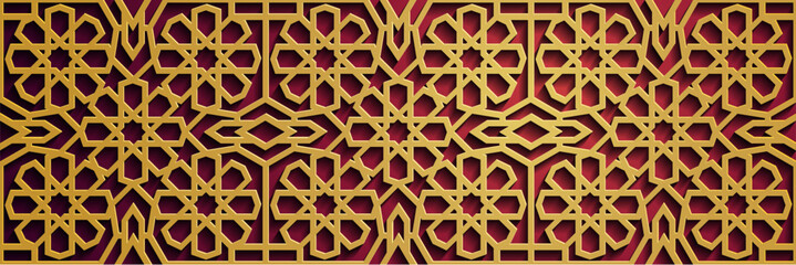 Geometric 3d arabic islamic gold, red pattern, Pattern Asia. - 778187482