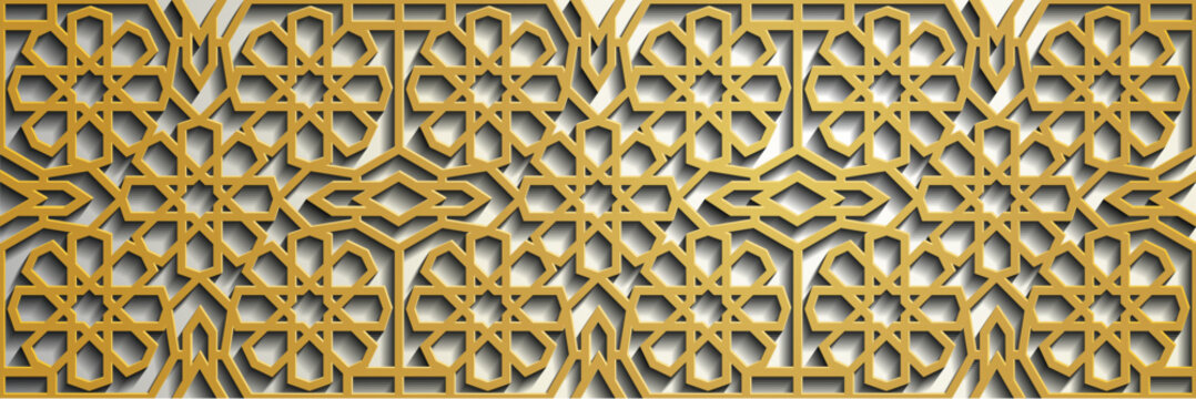Geometric 3d arabic islamic gold pattern, Pattern Asia .