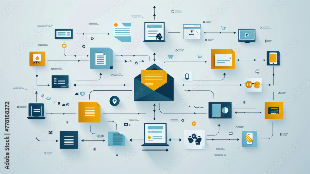 Poster document management, an infographic outlining the workflow and advantages of an organized document m