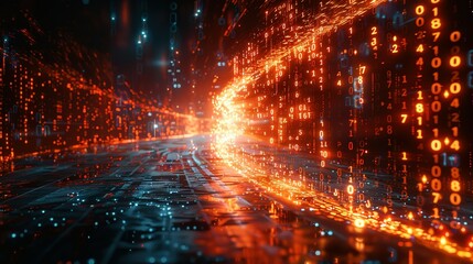 Digital binary data and streaming binary code background. Wallpaper of binary code concept pattern and big data structure.