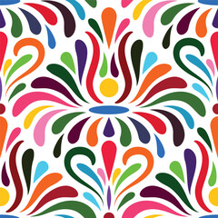 Vector Seamless Mexican Otomi Style Bright Pattern with flowers - 778189094