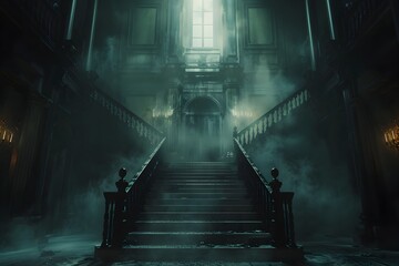 Confronting the Cursed Artifact s Dark Power in the Haunted Neoclassical Mansion - obrazy, fototapety, plakaty