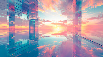 Surreal Sunset Reflected in Glass Architecture