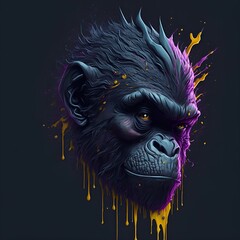 Ape head splash style of colorful paint