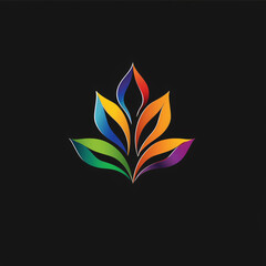 A colorful leaf-like design with gradient hues on a black background, symbolizing diversity and unity.
