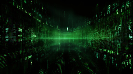 Fototapeta na wymiar Matrix Code Style Digital Green Data Tunnel Visualization