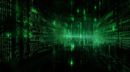 Abstract Green Binary Code Data Stream Cyber Background
