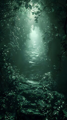 Mysterious and Enchanting Path Through a Nightshade Enshrouded Forest