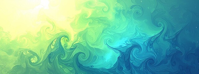 Fototapeta na wymiar Abstract fluid art background in green and blue colors. The color swirls create an elegant, artistic pattern with swirling shapes