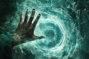 Seeking Paranormal Guidance Through Ethereal Energetic Swirl - obrazy, fototapety, plakaty